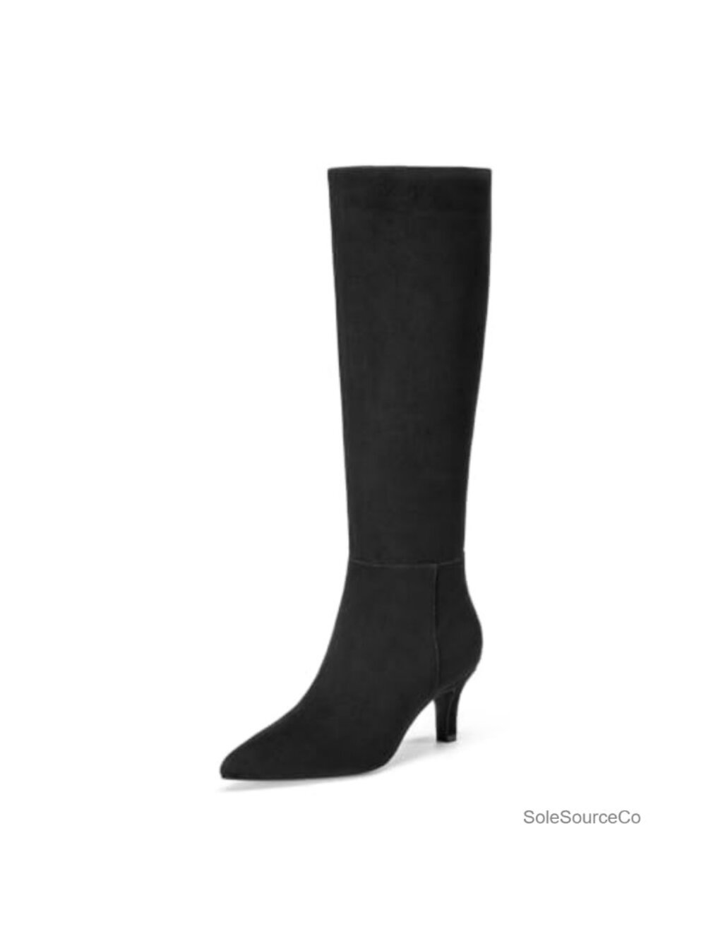 Women's Knee High Kitten Heel Boots Pointed Toe Faux Suede Side Zip Tall Dress